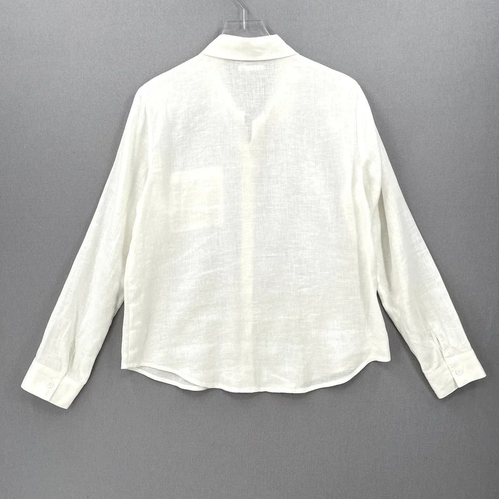 REFORMATION Sky Top Relaxed Linen Shirt Womens Large White Long Sleeve Button Up - Picture 5 of 14